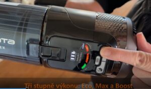 Test, recenze tyčový vysavač Rowenta X-Force Flex 13.60 Animal Aqua - tři stupně výkonu