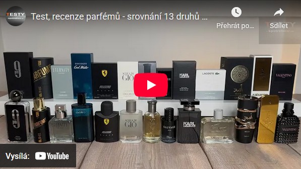 Videorecenze parfémů - srovnání 13 druhů nejprodávanějších pánských parfémů, parfémových vod, toaletních vod