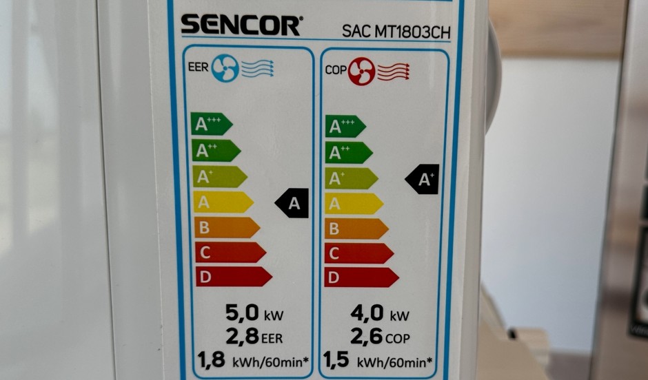 Mobilní klimatizace Sencor SAC MT1803CH - štítek